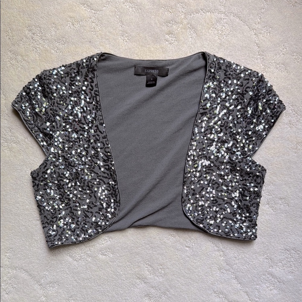 Express Charcoal Sequin CROP Bolero Cardigan, size Small